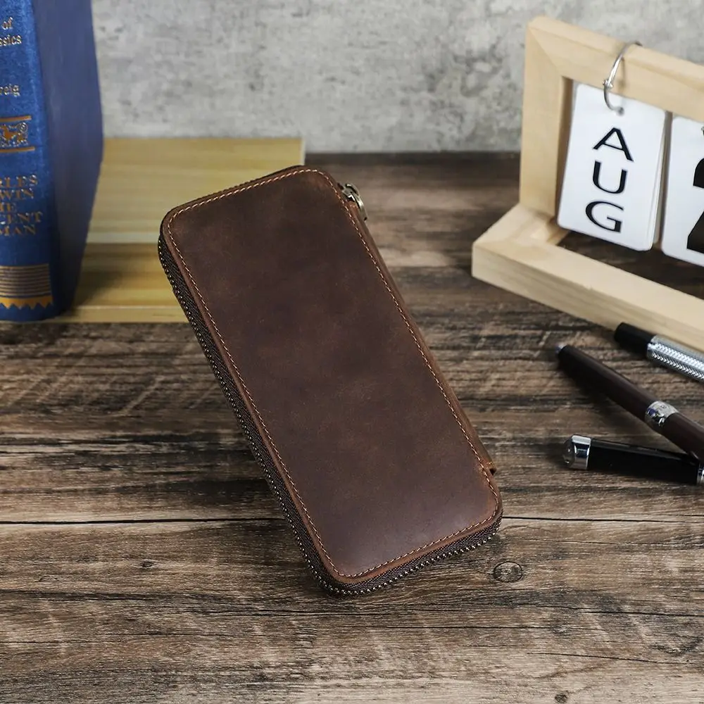 Handmade Leather Genuine Leather Pencil Case 4 Slots Design Crazy Horse Leather Pen Case Vintage Style Pencil Bag
