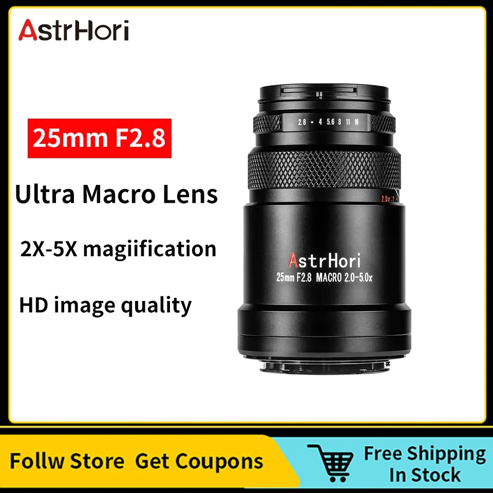 

AstrHori 25mm F2.8 2X-5X Professional Macro Full Frame Manual Focus Lens For Nikon Z Canon RF Fuji X Leica L Mount Camera Lens