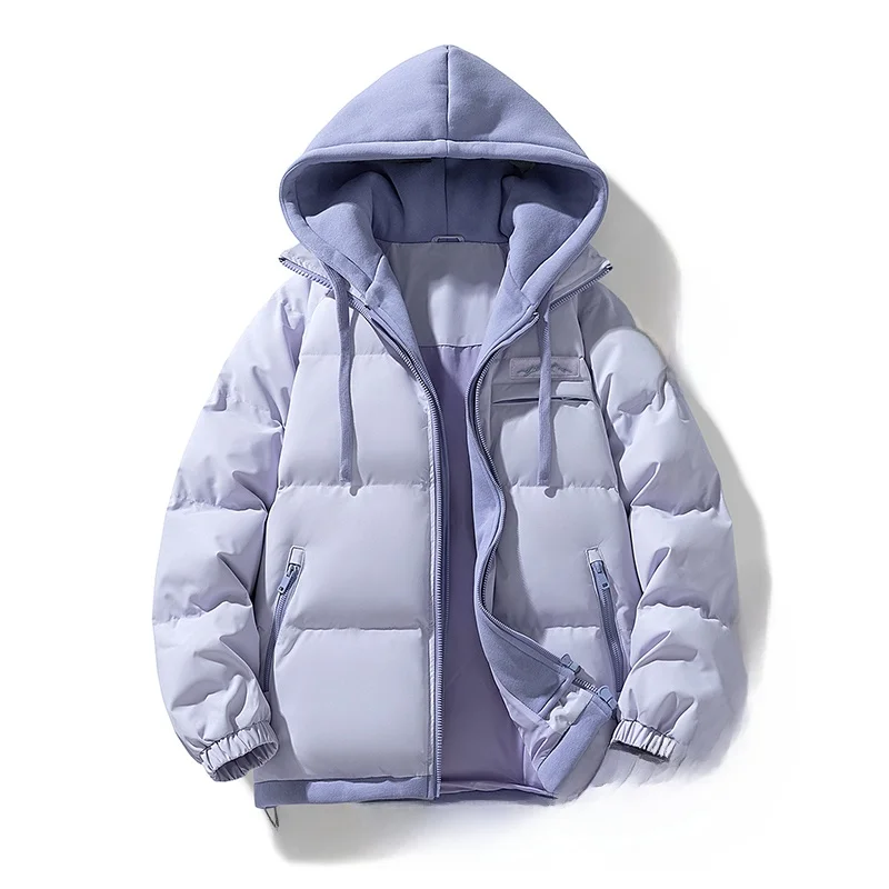 

2025 Winter New Loose Fit Hooded Casual Dopne Color Cotton Jaet Bread Sle Coat Polyester Fiber Warm Thi Long Sve
