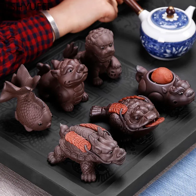 Creative Purple Clay Small Tea Pet Ornament Handmade Crafts Animal Figurine Tea Ceremony Accessories Tea Table Decoration