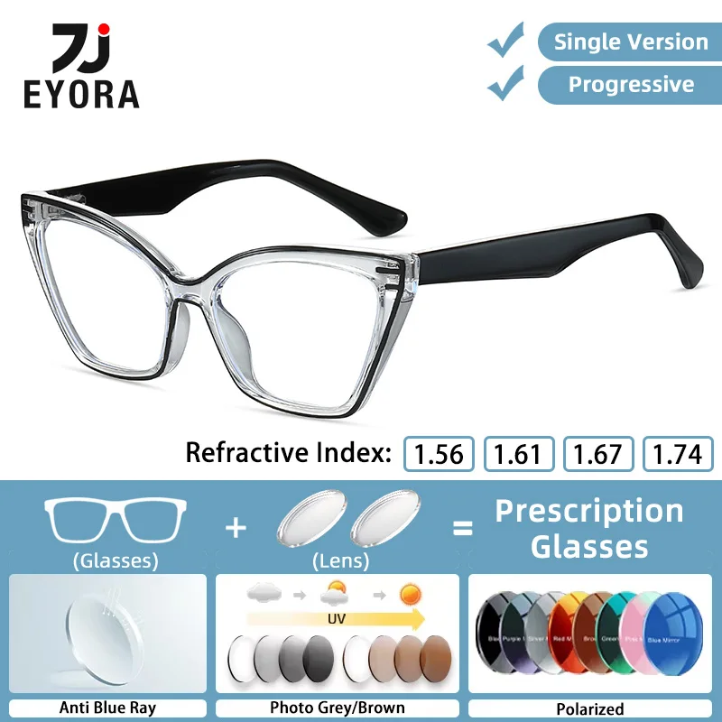 

EYORA Currents Cat Eye TR90 Women Reading Glasses Myopia Eyewear Hyperopia Anti Blue Light Progressive Photochromic Eyewear Lens