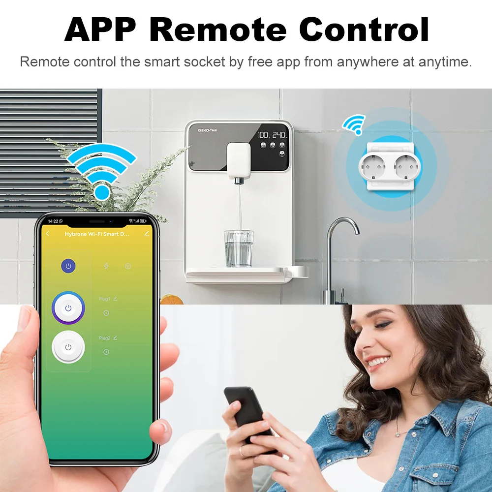 16A WiFi Smart EU Dual Plug Socket 2 In 1 with Monitoring timer Smart Life APP Remote Control Works With HomeKit Alexa Google