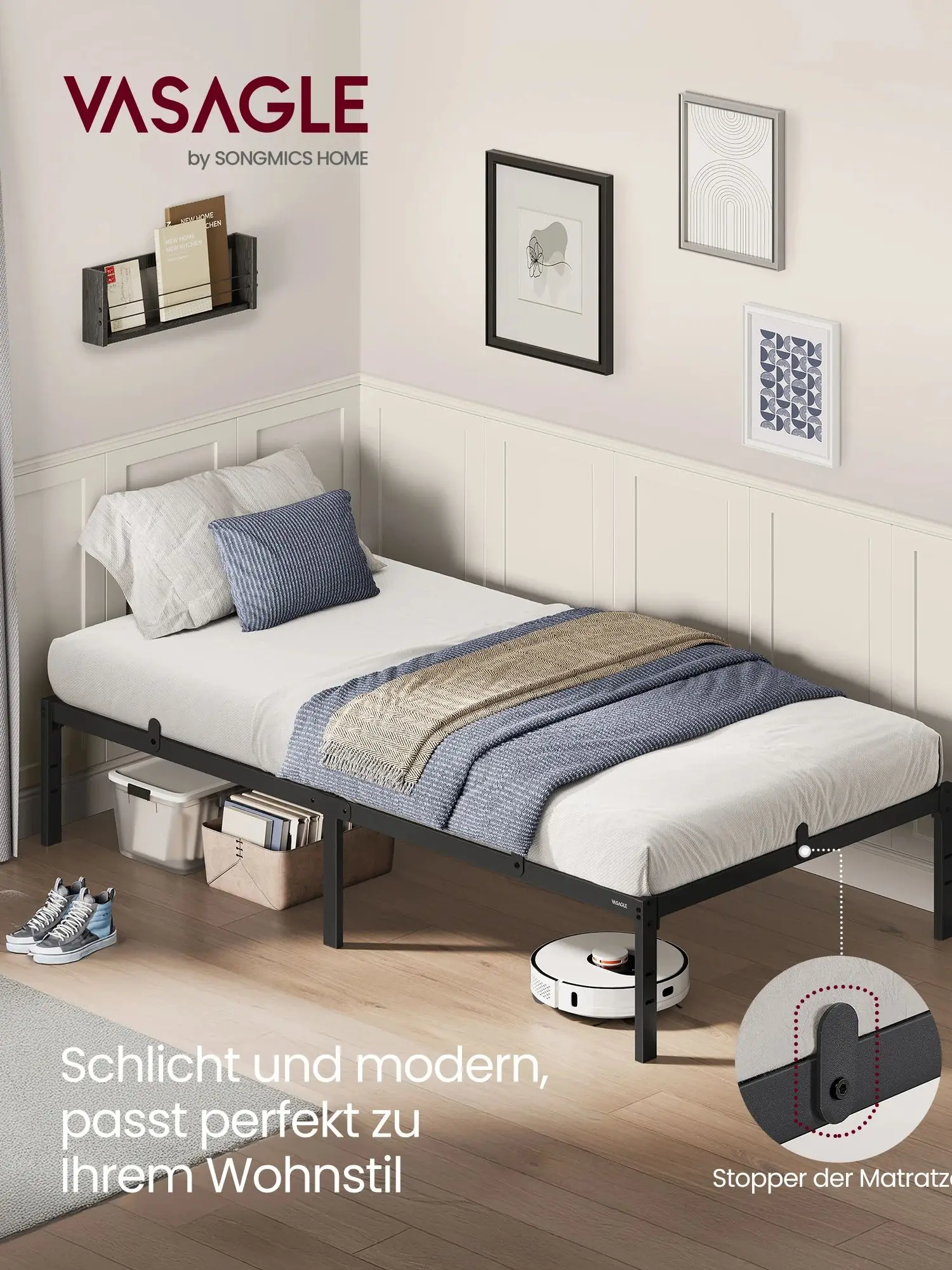VASAGLE bed Metalen bedframe Opbergruimte onder het bed Modern logeerbed Eenvoudig ontwerp - afbeelding 2