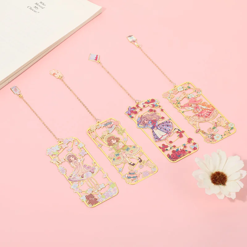 Cartoon Cute Girl Bookmark Copper Metal Hollow Out Process Student Bookmark School Supplies Stationery