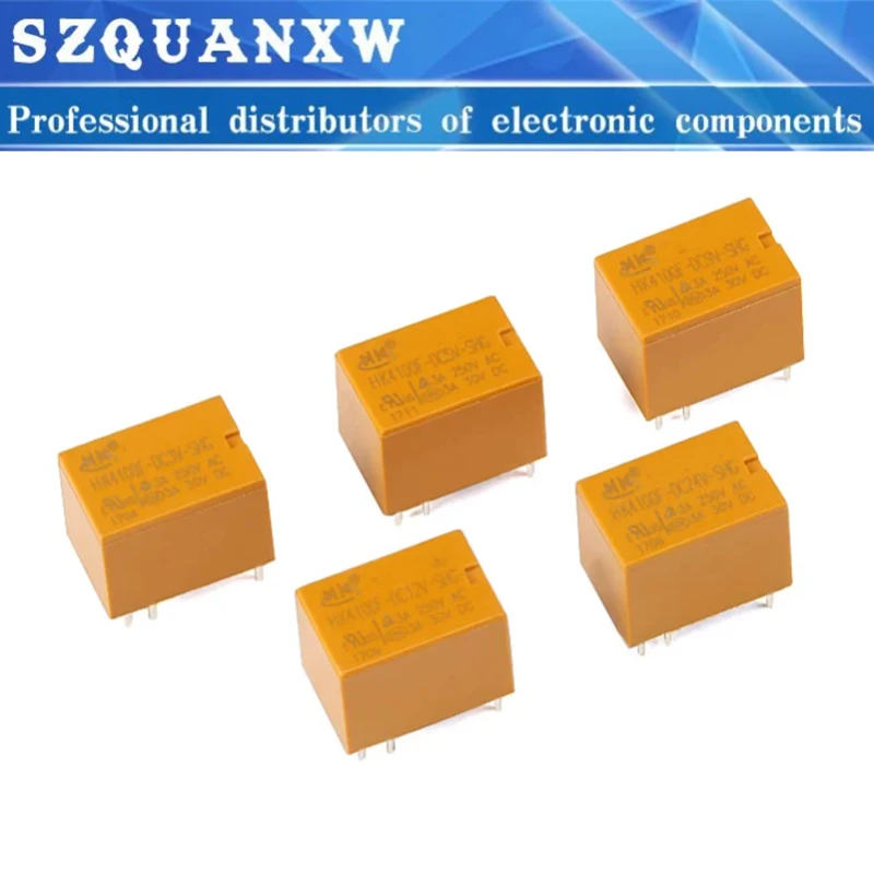 100Pcs HF4100F Signal Relays HK4100F-DC5V-SHG HK4100F-DC12V-SHG HK4100F-DC24V-SHG 3A 250VAC 6Pin 3V 5V 9V 12V 24VDC SHG Relais