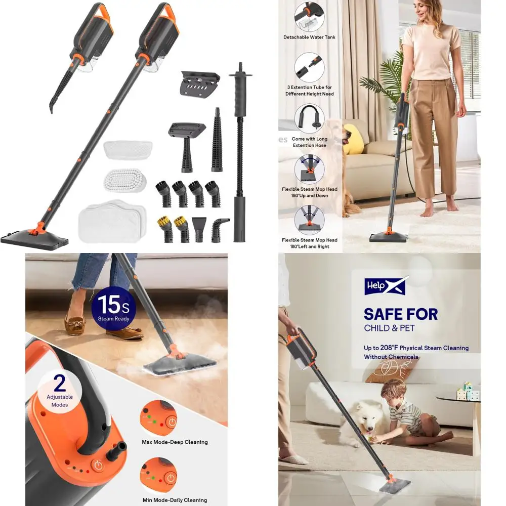 

Multi-Purpose Steam Mop Cleaner with Detachable Handheld Steamer, 20-in-1 Wired Steam Cleaning System, Versatile Accessories, Re