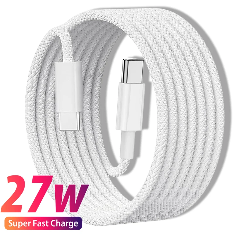 27W PD USB-C to USB C Fast Charger Data Cable For Apple iPhone 16 Pro Max 15Pro Plus Type C Quick Charging For Xiaomi Samsung