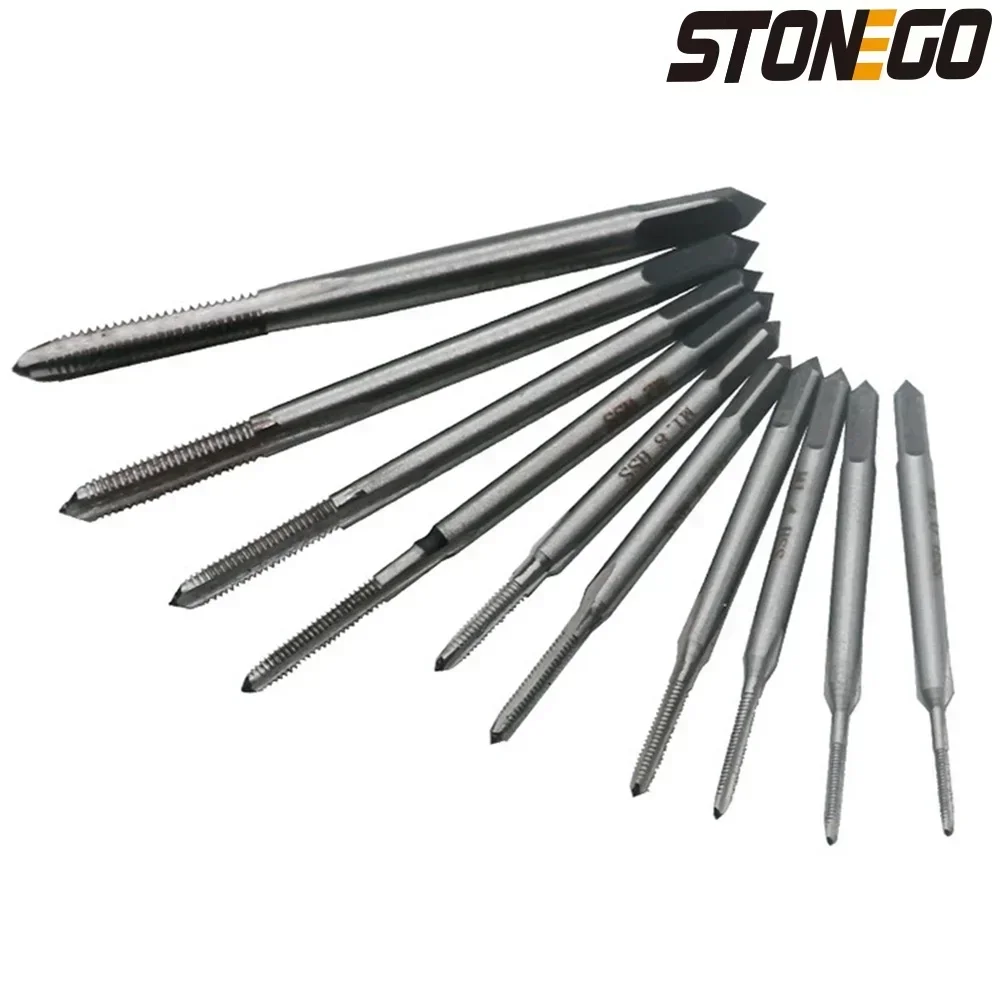 STONEGO 10 Stück metrischer Gewindebohrer M1 M1,2 M1,4 M1,6 M1,7 M1,8 M2 M2,5 M3 M3,5 gerader Nut Maschinenstopfen Gewindebohrer-Set – Detail 3