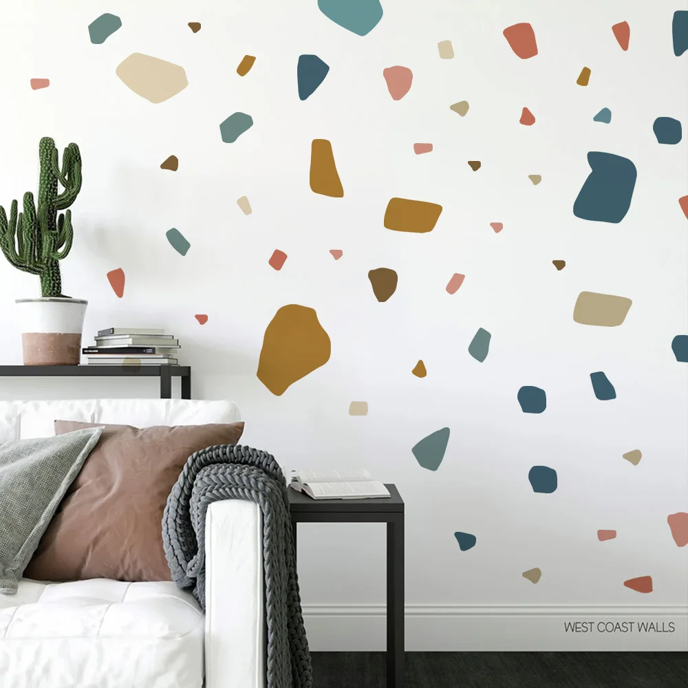 Boho Wall Decor Terrazzo Decal Wall Stickers Irregular Stones Colorful Decorations Abstract Geometric for Kids Room Living Room - view 3