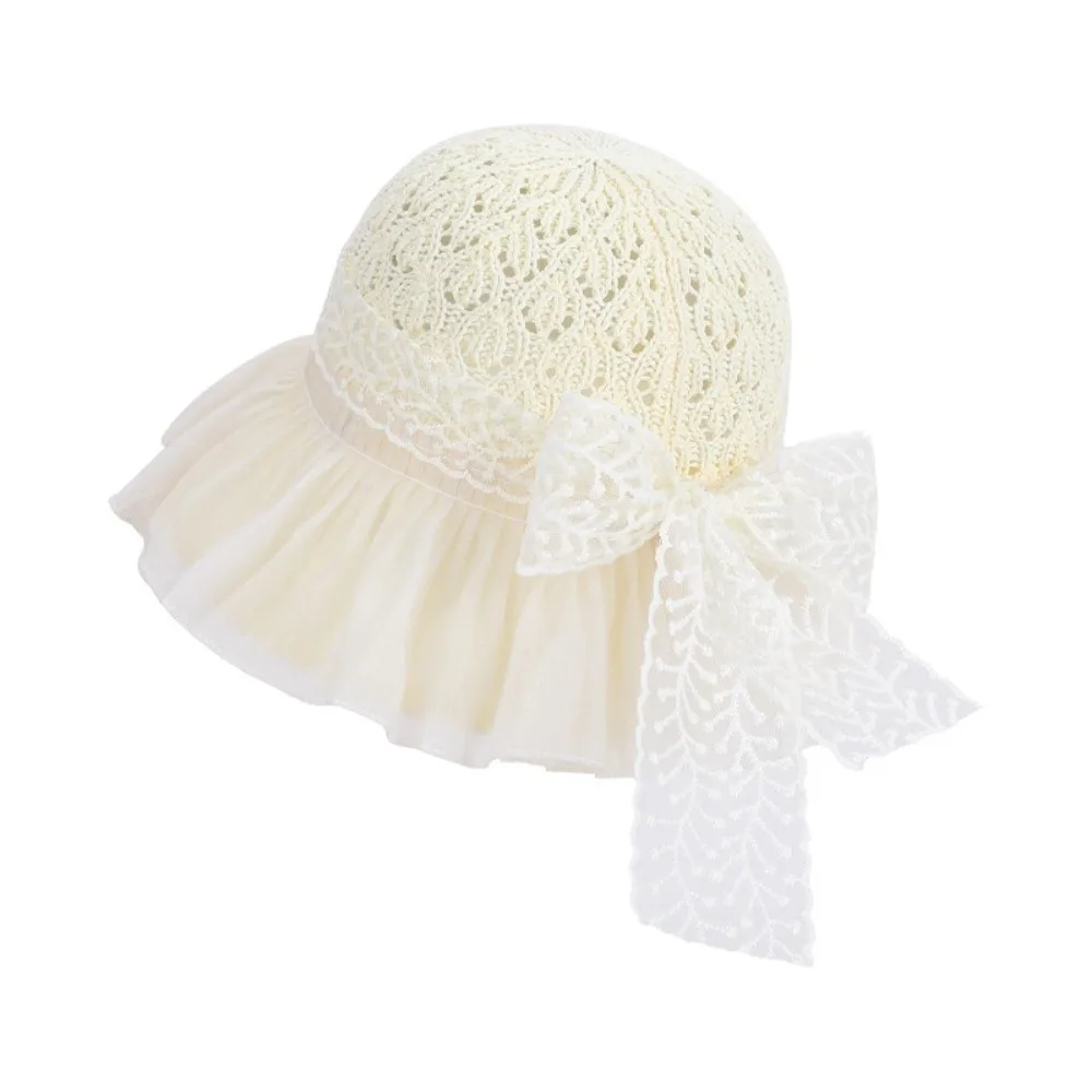 

Breathable Vacation Beach Cap Lightweight with Lace Bow Wide Brimmed Straw Hat Sunshade Topi Hollow Out Woven Sun Cap