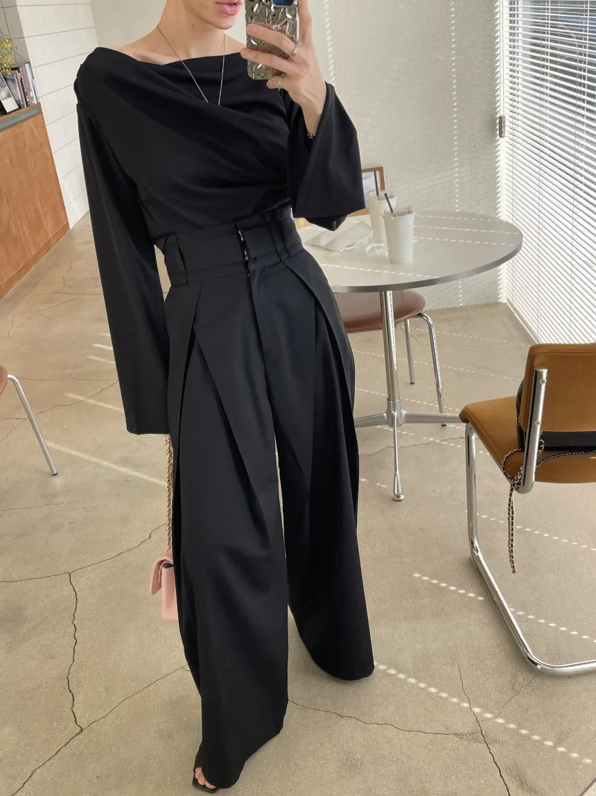 Spring and Autumn New Design Sense Three-Dimensional Waist Slimming High Waist Casual Wide Leg Pants Korean Style Ropa Mujer