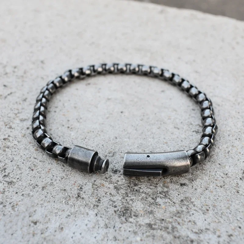 

Мужской черный браслет-цепочка из нержавеющей стали, винтажный окисленный регулируемый панк-байкерский мотоциклетный ювелирный подарок для него