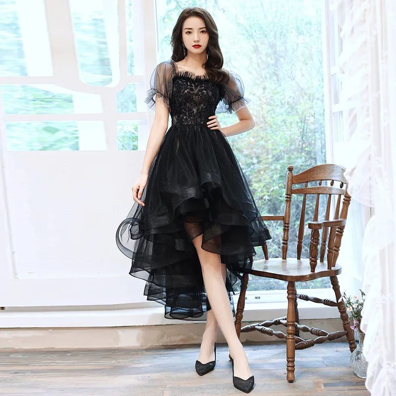 

Graduation Ceremony Banquet Sling Evening Dress Women's New Style Black Sling Annual Conference Host Walk Square Collar Dresses