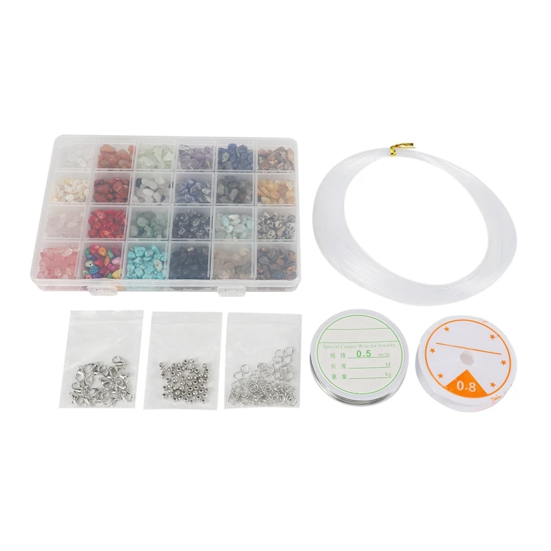

NEW-3969Pcs Irregular Gemstone Beads Kit With Spacer Beads Lobster Clasps Elastic Jump Rings For DIY Jewelry Making Supplies