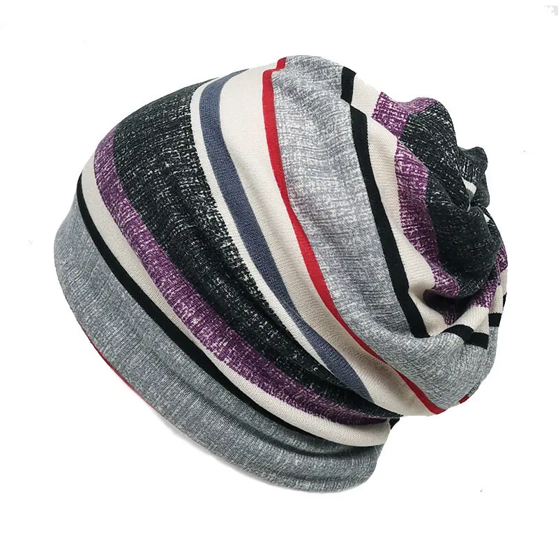 2023 Autumn And Winter Cotton Stripe Print Thicken Knitted Hat Warm Skullies Cap Beanie Hat For Men and Women 173