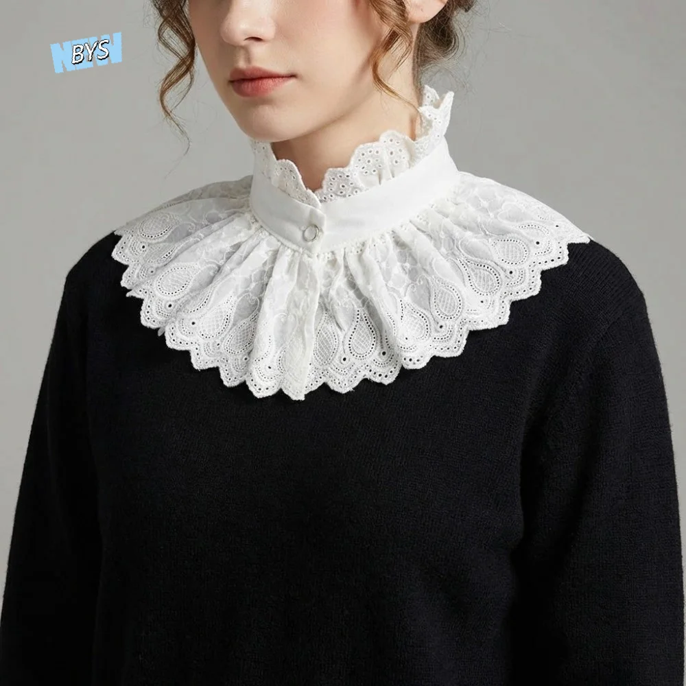 

Hollow Embroidery Fake Collar White Cotton High Neck Detachable Collar Soft Lightweight Ruffle Collar Blouse Decoration