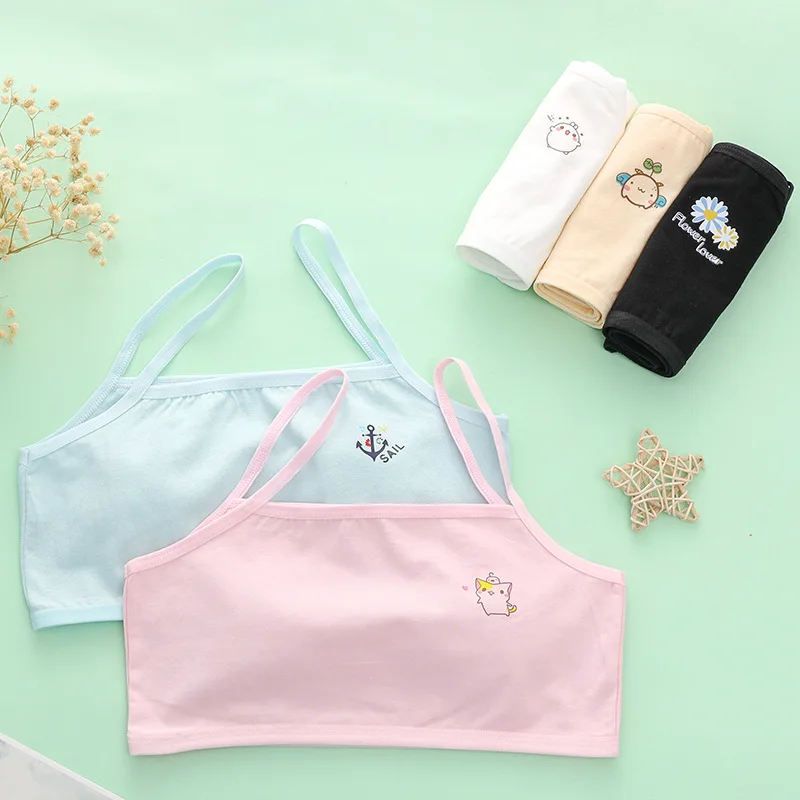 Adolescent Primary School Students' Camisole Vest Pure Cotton Cartoon Underwear Thin Bra Girls' Inner Wear Anti Protrusion Point