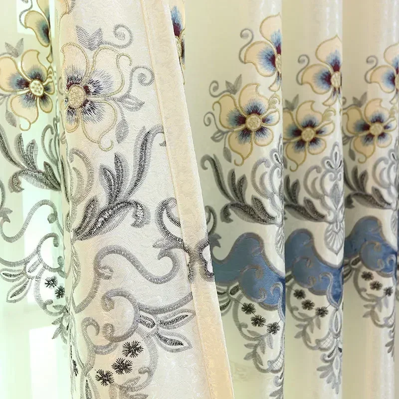 European Style Embroidered Applique Finished Blackout Curtains for Living Room Dining Bedroom Luxury Window Room Customize