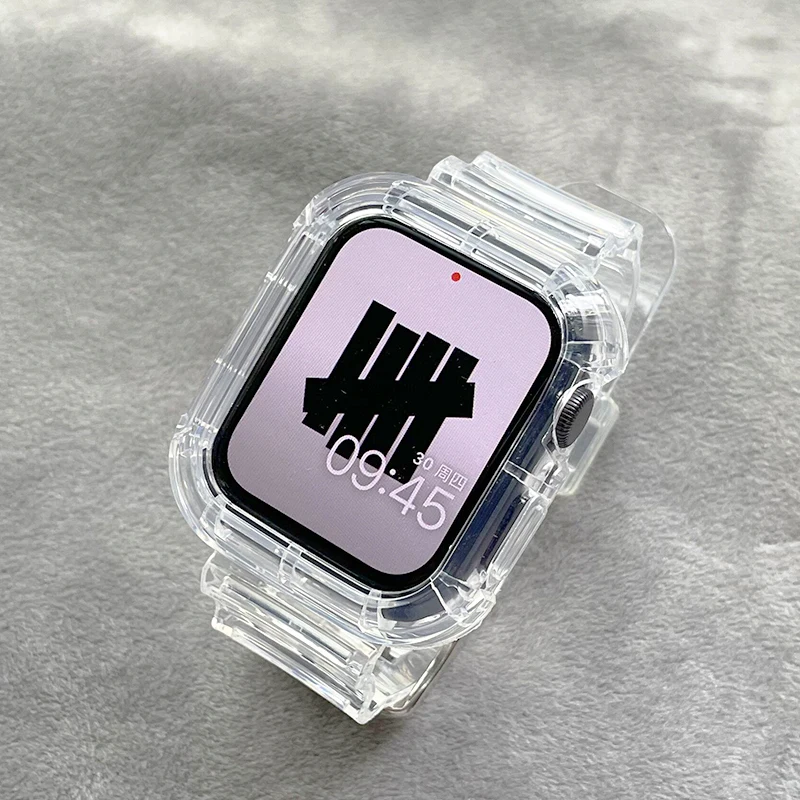 

Ремешок для Apple Watch 44 мм, 40 мм, 45 мм, 46 мм, 42 мм, 38 мм, 41 мм, прозрачный силиконовый браслет, чехол+ремешки для IWatch Series 10, 9, 8, 7, 6, 3, SE
