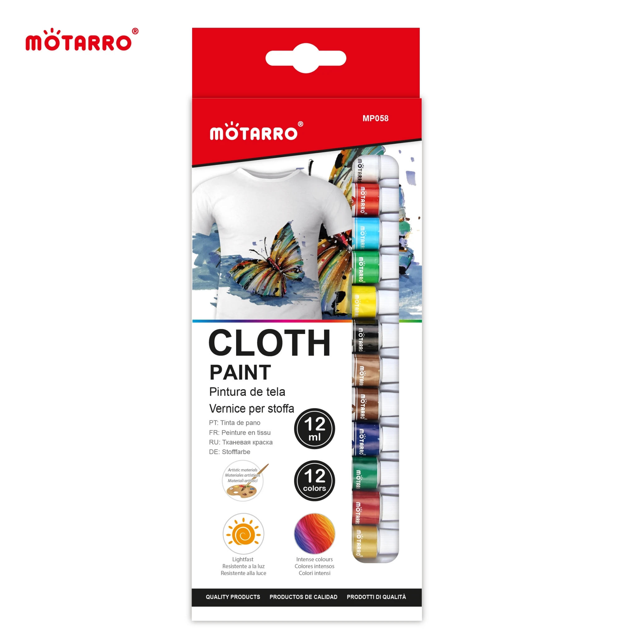 MOTARRO 12 Colors/Box Fabric Paint Set Permanent Textile Paint 12ml for Clothes Canvas Shoes Painting Supplies