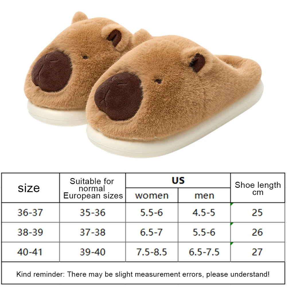 봉제 Capybara 슬리퍼 폐쇄 토 슬리퍼, 귀여운 슬립온 하우스 신발, 편안한 모피 워킹화, 실내 침실용 미끄럼 방지