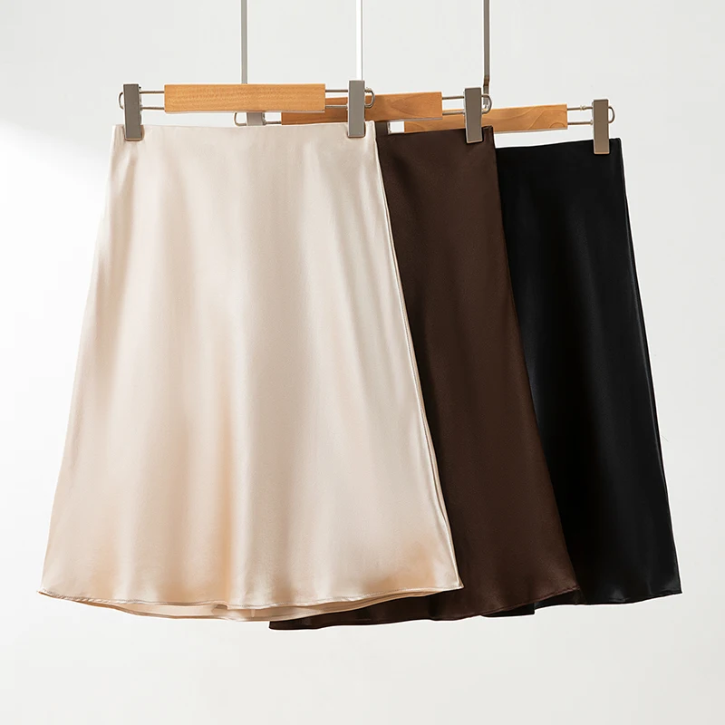 

100% Mulberry Silk 16 Momme Charmeuse Silk Solid Colors Fit Type Fishtail Style Women Mini Skirt Summer FF063