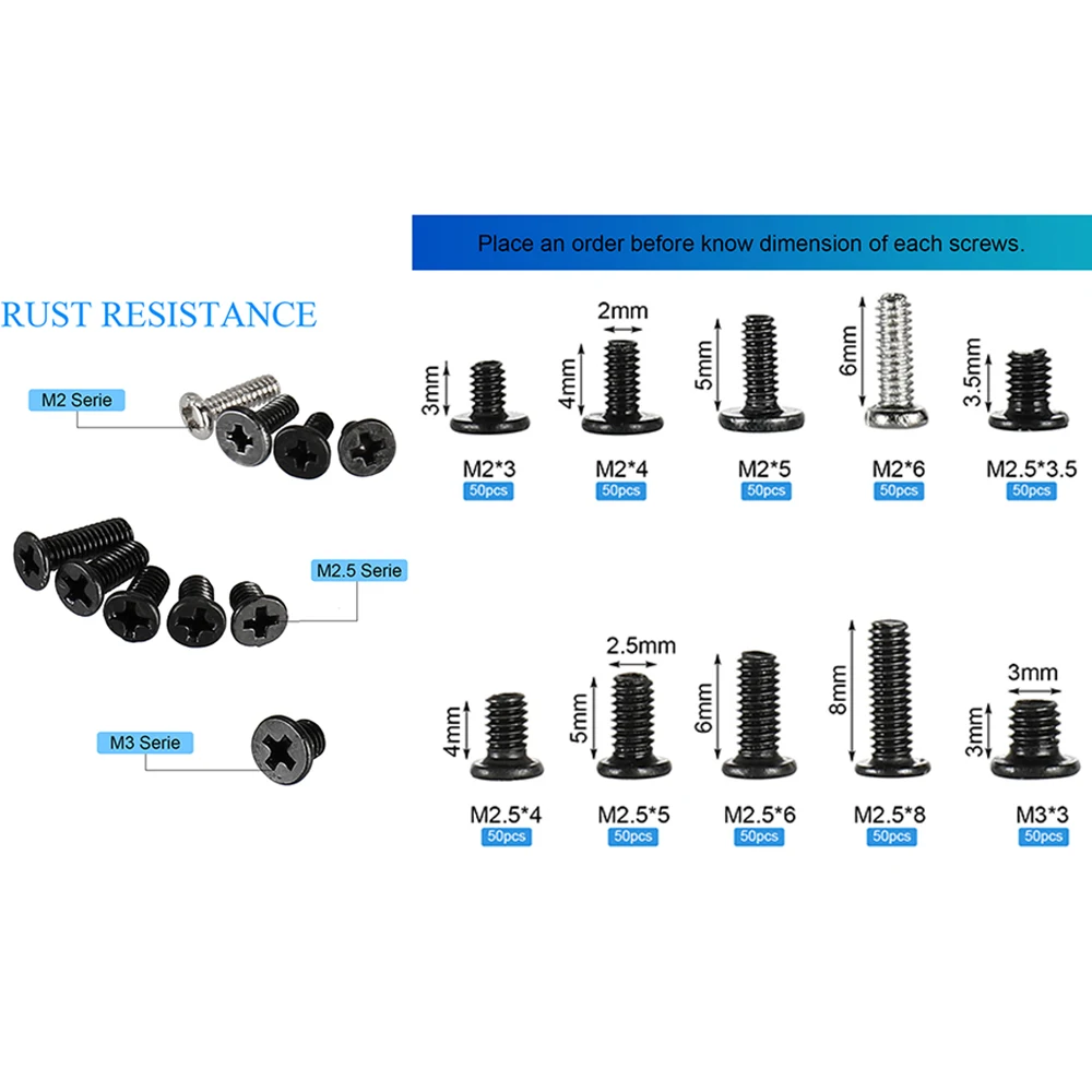 500pcs M2 M2.5 M3 Laptop Screws Kit, SSD M.2 Screws, for Phillips Flat Head Tiny/Small Machine Screws Set for Electronics Repair