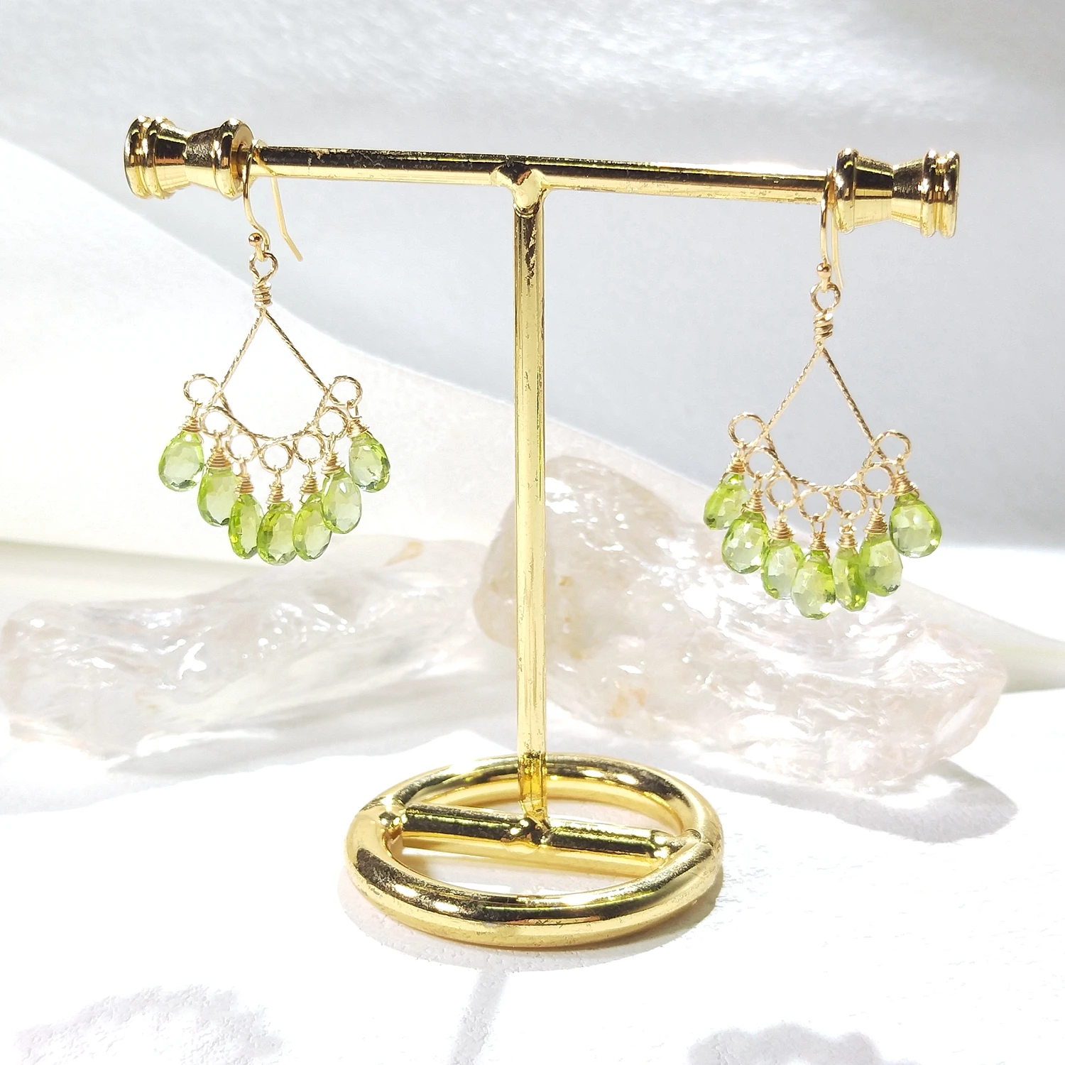 Lii Ji Natural Peridot Drop Beads American14K Gold Filled Dangle Earrings Handmade Jewelry