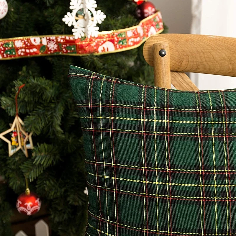 1/2 Stück weihnachtlicher karierter dekorativer Kissenbezug, schottischer Tartan-Kissenbezug für Bauernhaus, Heimdekoration, grün, rot, 30 x 50 cm – Detail 3