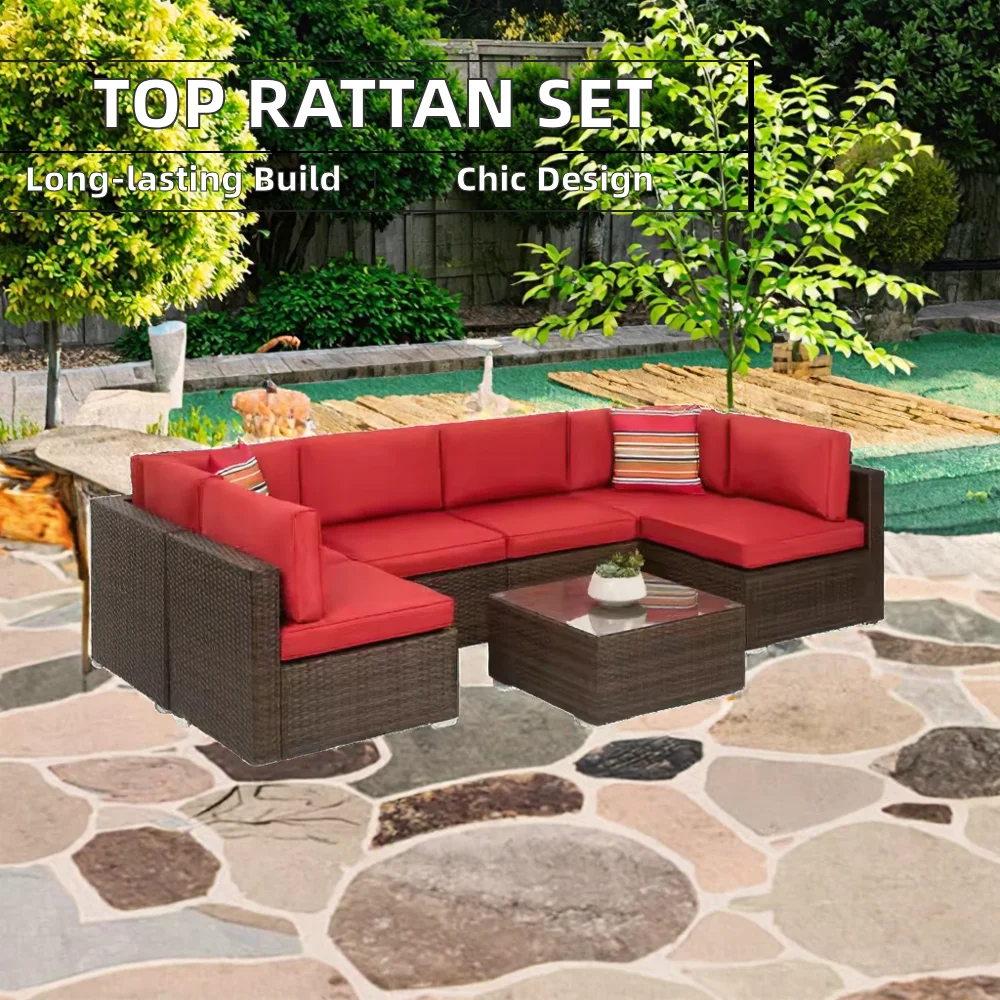 ชุดโซฟาหวายแบบโมดูลาร์สำหรับสวนหรูกลางแจ้ง