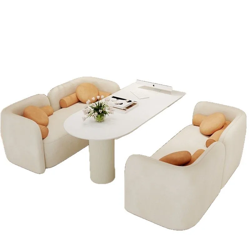 Reception Sofa Creamy Style Studio Photo Selection Area Table And Chair Set Negotiation Sofa Nail Salon And Beauty
