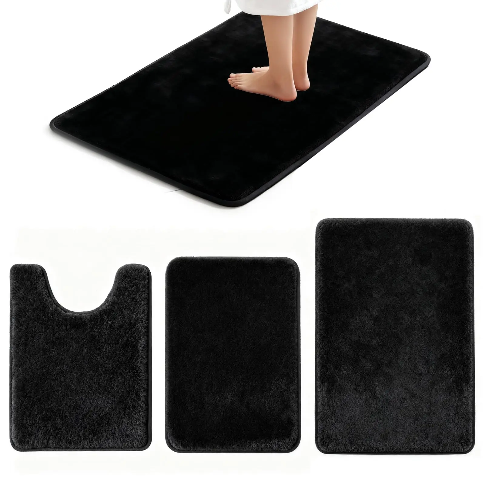 Three Piece Toilet, Bath Floor Mat, Shower Mat, Bath Absorbent Mat, Non Slip Carpet, Soft and Comfortable, Laundry Room