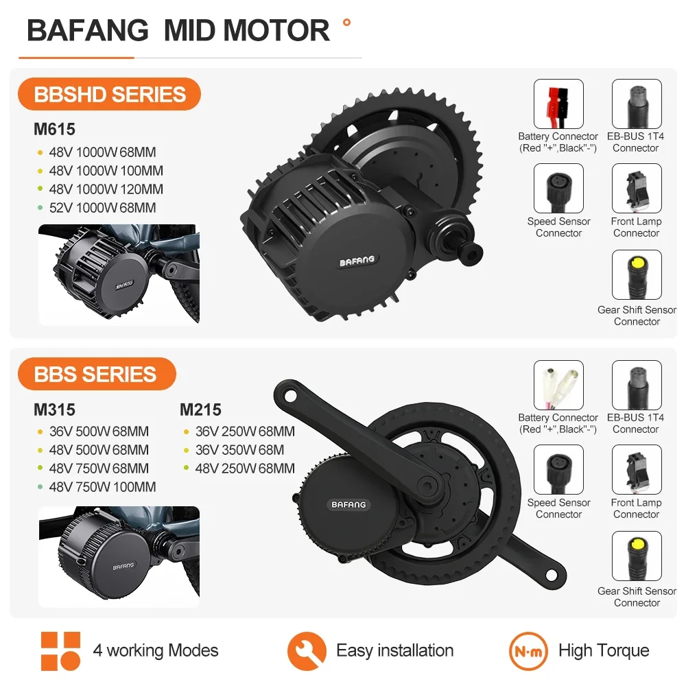 Bafang 1000W 750W 500W 250W Mid Drive Motor 36V 48V 52V Electric Bike Conversion Kit Hailong Lithium Battery BBS01B BBS02B BBSHD