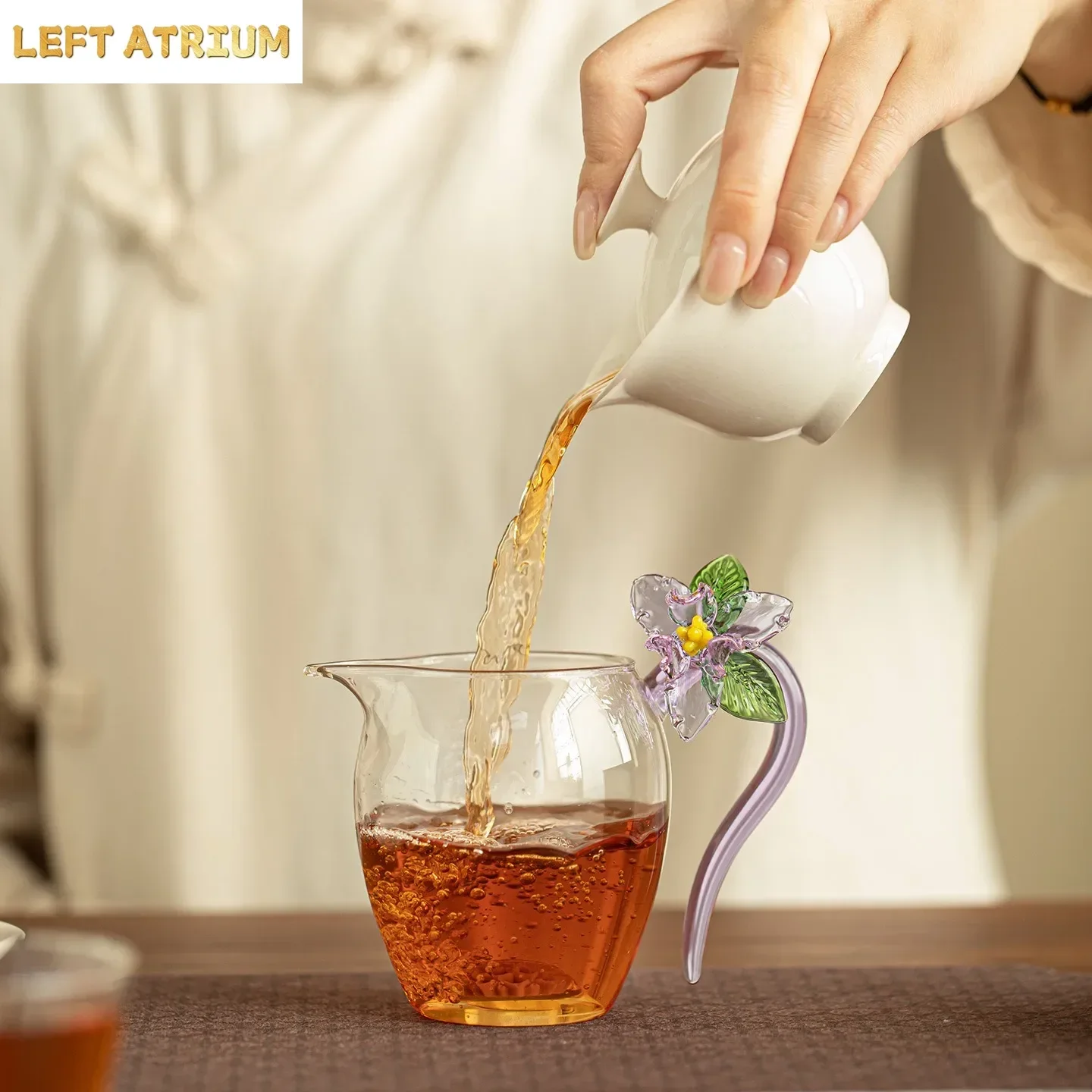 270ML High Borosilicate Glass Heat-resistant TeaSet Simple Kung Fu TeaSet Creative Tea Making, Purple Handle Iris Male Cup Gift