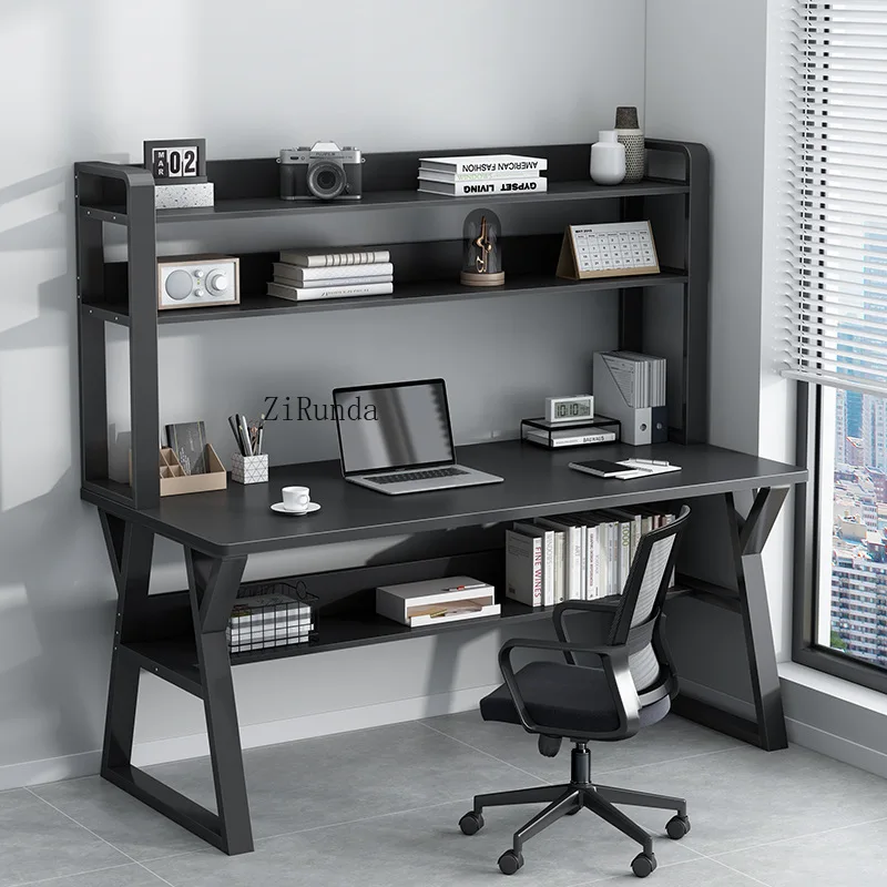 Modern large writing desk with storage, home office computer desk with bookshelf, suitable for work and study