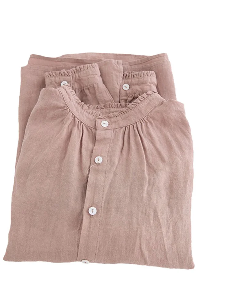 Los Katoen Linnen Lange Sve irt Opstaande Kraag Button up Pure Kleur Pendelen Sle Dames Faion Loose Fit Linnen irt