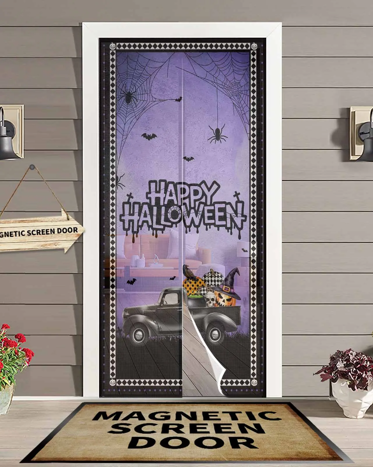 

Хэллоуин тыква черная кайма магнитная дверная занавеска гостиная спальня дом антимоскитная ширма дверная занавеска