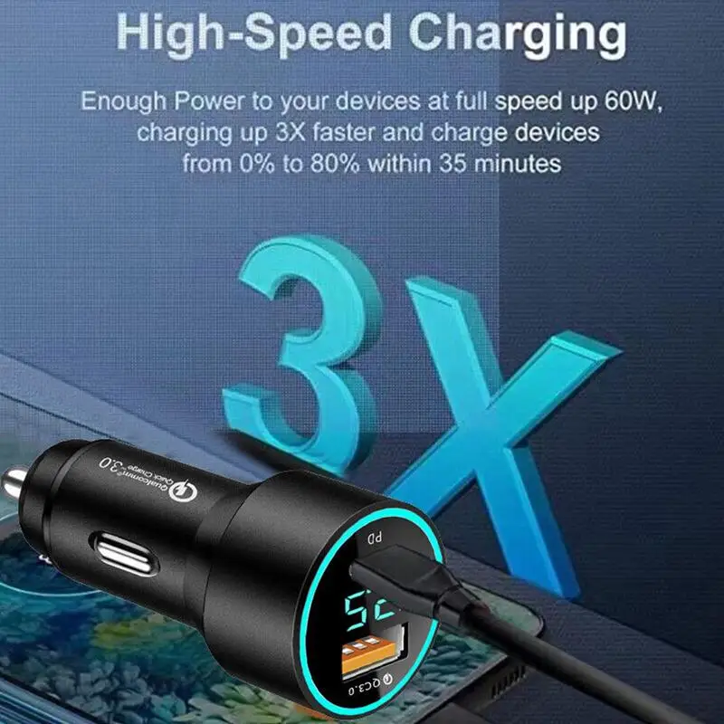 Fast USB Car Charger QC3.0 PD20W Auto USB Fast Charger Fast Charging Auto Charger Adapter for Mini Cars SUVs RVs Trucks Sedans