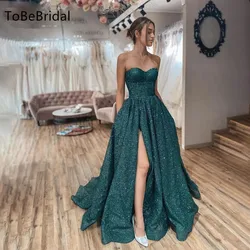 Customized Strapless Sparkling Evening Dresses Green Sequins A-line High Waisted Formal Ball Gown Elegant Women's Party Dress