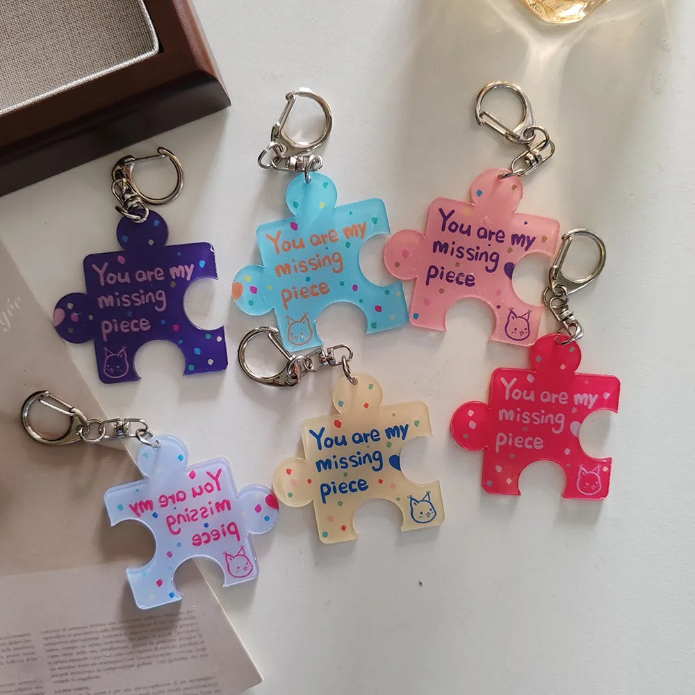 2pc Acrylic Funny Puzzle Letter Keychain Key Chain Car KeyRing Bag Pendant Art Course Souvenir Women Child Party Favors Gift