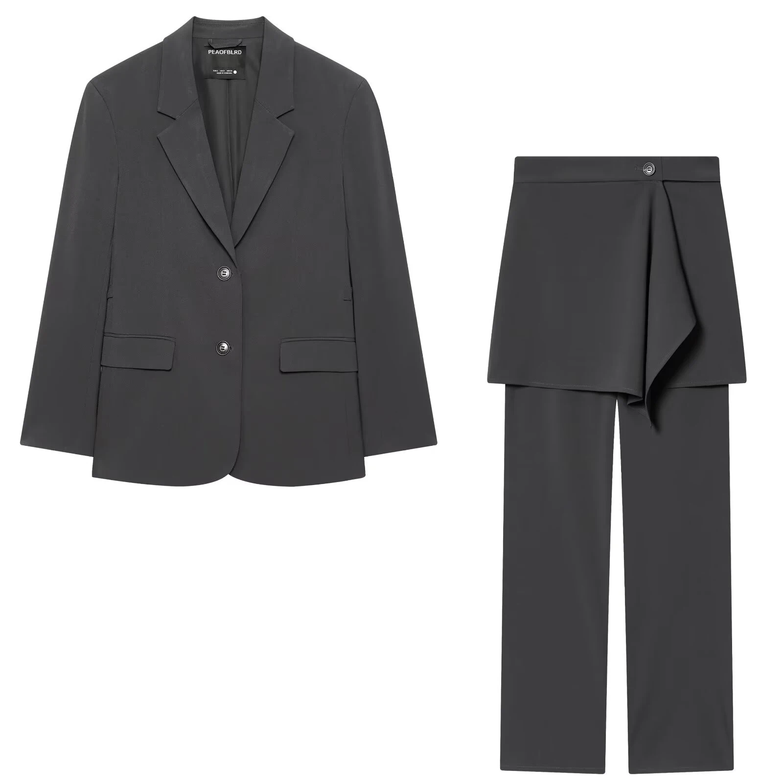 Spring New Women's Flat Collar Long Sleeve with Shoulder Pads Belt Decoration Casual Suit Coat Skirt Design Long Pants Set