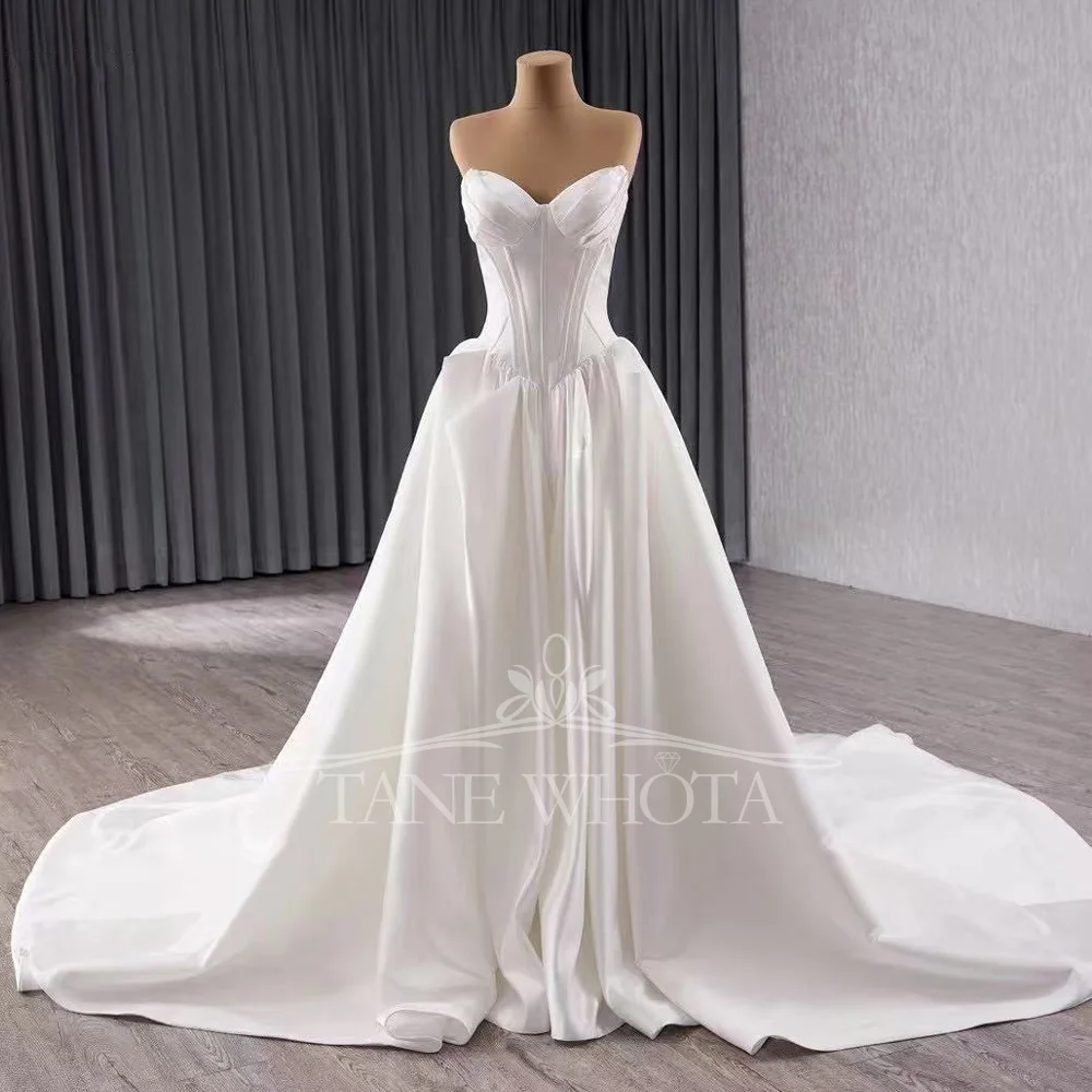 

Luxury Sleeveless Sweetheart Wedding Dress Lace Up Back Ruched Customized Civil Ceremony Bridal Dress