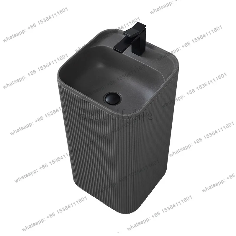 

Artificial stone column floor-to-ceiling washbasin Small apartment art balcony bathroom integrated washbasin
