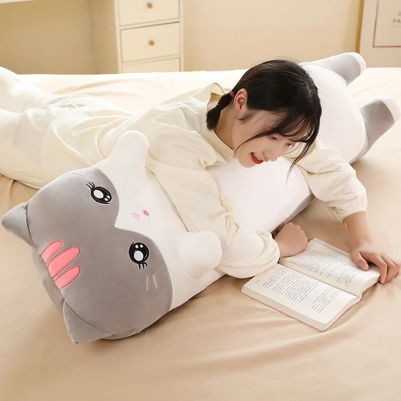 90-130cm Giant Long Toy Pillow Stuffed Cat Long Throw Pillow Cushion Bed Use Home Sofa Decor Kids Toys