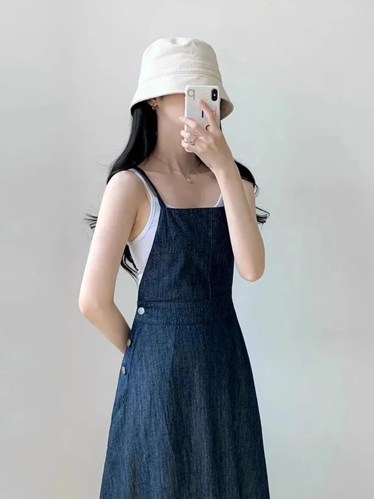 กระโปรงยีนส์ทรงยาวเอวสูงติดกระดุมด้านข้างสไตล์วินเทจชิคสำหรับผู้หญิง แฟชั่นเกาหลี เหมาะสำหรับใส่ไปทำงาน