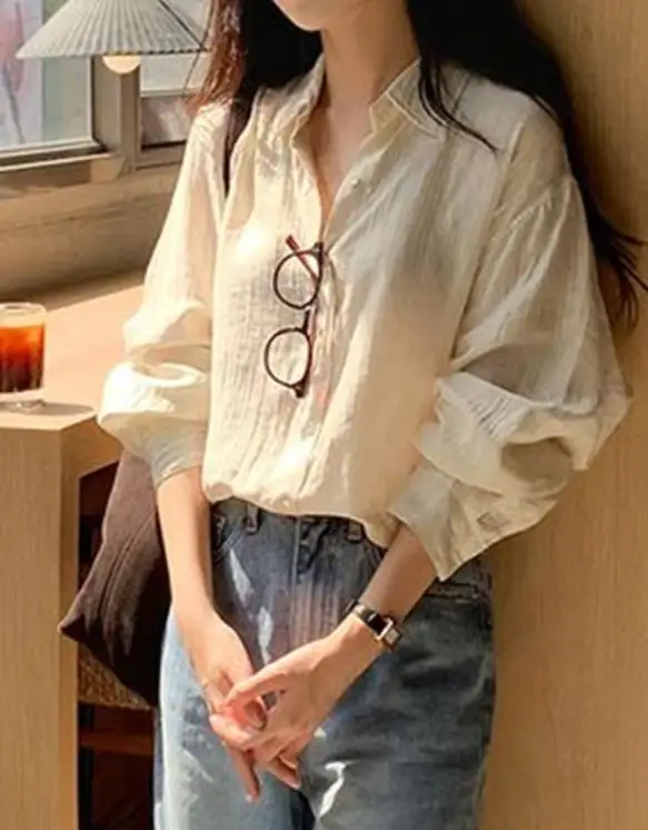 Frauen Hemd 2025, Herbst Winter Casual Minimalistischen Stil Polo Kragen Strickjacke Hemd Temperament Pendeln Retro Elegante Hemd