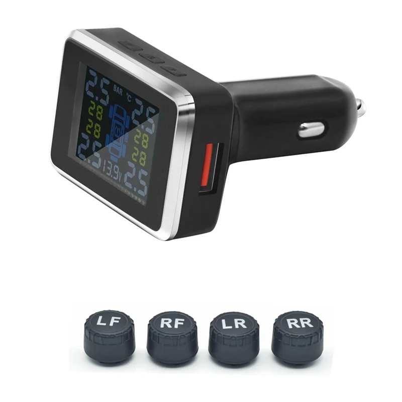 

ABHX-Car TPMS Tire Pressure Monitor LCD 4 External Sensors Tyre LCD Digital Display Auto Driver Fatigue Alarm
