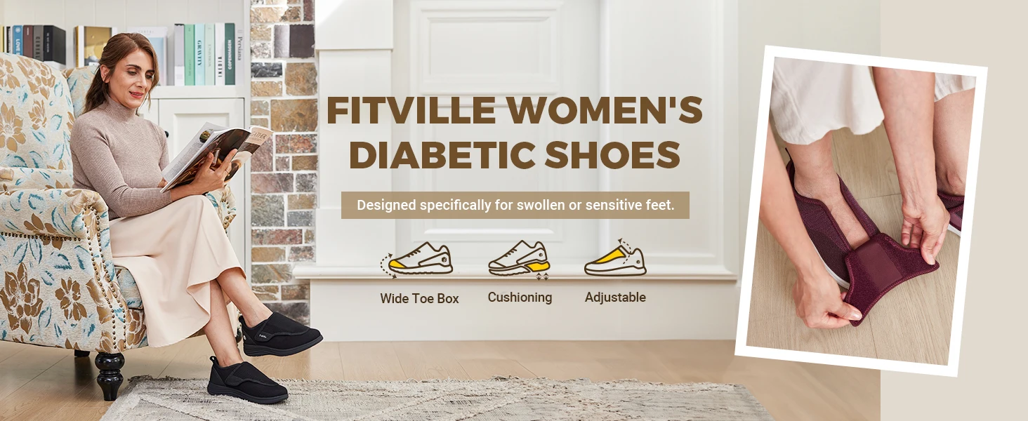 FitVille Diabetiker-Schuhe Extra Breite Gehschuhe für Senioren Hallux-Valgus Orthopädische Schuhe Verstellbare Daumen-Eversionshilfe für Geschwollene Füße – Detail 6