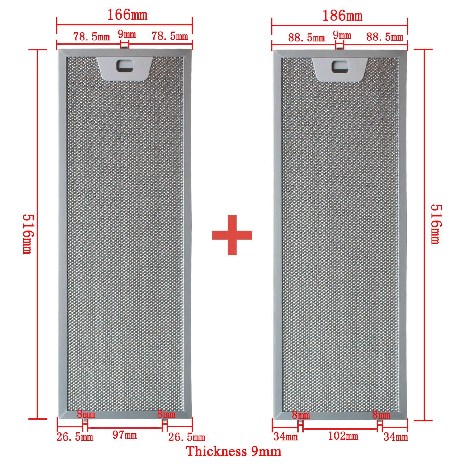 

00660222 00660223 Cooker Hood Filter Set 516x166/516x186mm Kitchen Extractor Range Hood Grease Filter Aluminium 1pcs