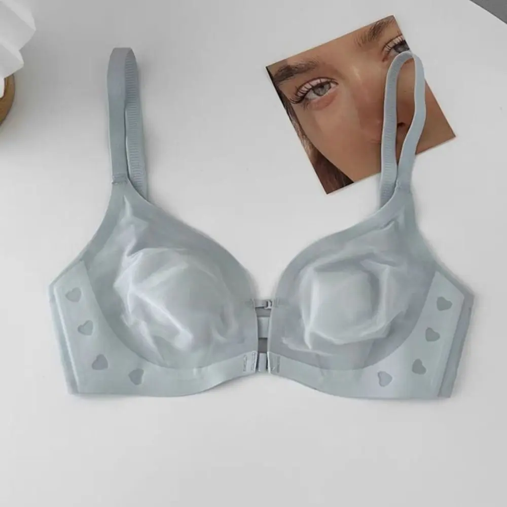 Soutien-gorge respirant sans fil avec bouton avant, décolleté en V profond, maille de soie glacée, sous-vêtements fins sans couture pour femmes, Lingerie Anti-affaissement, Push Up pour filles